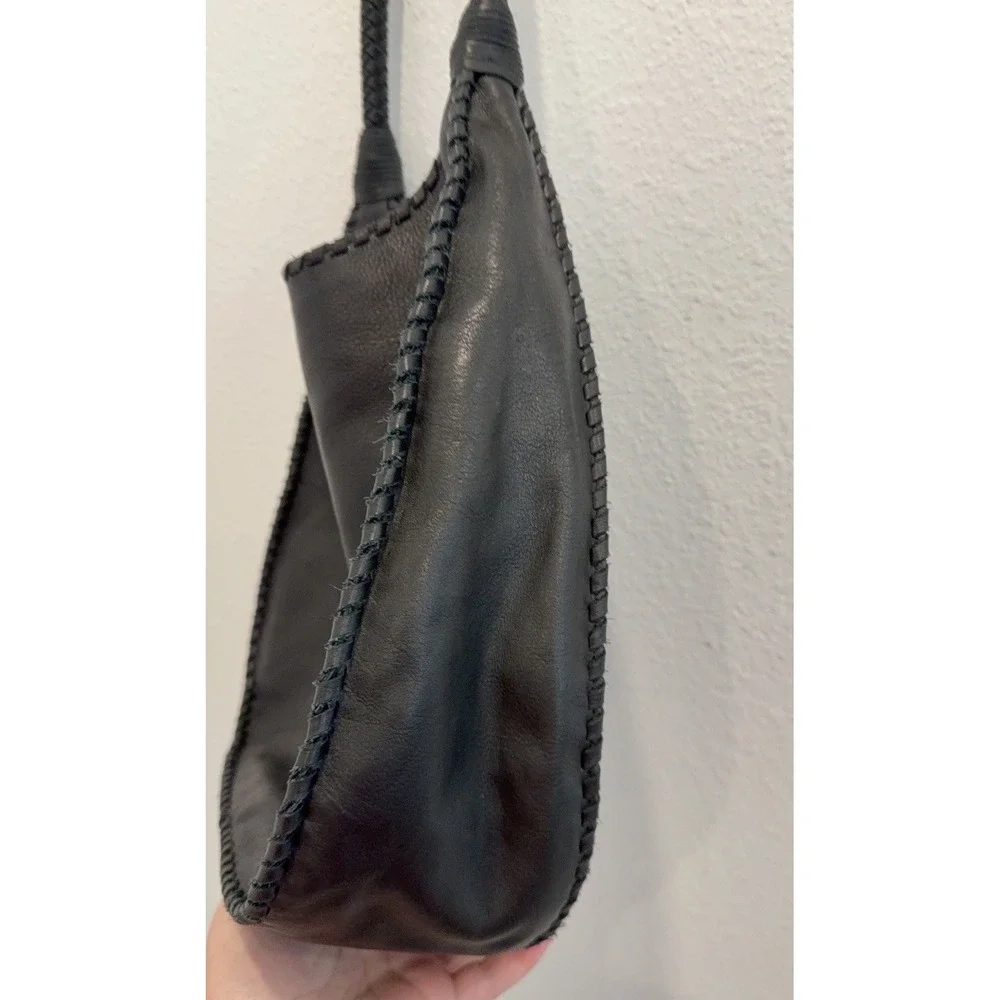 Margot Black Leather Large Hobo Style Shoulder Bag Tote Wrapped Braided Handles